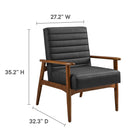 Modway - Jensen Cuir végane Chaise d’accent - Noir noyer-Touffage en chenal horizontal