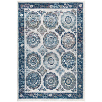 Modway - Entourage Treillis marocain floral vieilli d’Odile Tapis de comédie 8 pi l x 10 pi L - Ivoire et bleu-Tapis floral marocain vieilli usé