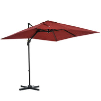 Outsunny - Parasol suspendu carré de patio 8 pi L x 8 pi l avec rotation à 360°, rouge vin-Ce parasol de terrasse déporté, attrayant et élégant, offre une protection supplémentaire contre les intempéries grâce à son design supérieur d'inclinaison et de manivelle  