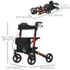 HOMCOM - Déambulateur pliant à roulettes 8 po avec siège et sac - rouge-Hauteur réglable sur six positions pour convenir à différentes personnes 