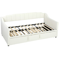 HOMCOM - Lit de jour gigogne rembourré taille twin avec accoudoirs - blanc crème-Le tiroir-lit escamotable et relevable crée une surface spacieuse et uniforme 