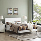 Modway - Phoebe Vinyle Lit à plateforme complet avec pieds carrés effilés, Blanc-Dix lattes de support en bois 