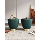 Manhattan Comfort - Lot de 2 tables d’appoint Anderson 46,8 cm modernes, revêtement similicuir vert-Magnifique plateau de table en céramique effet marbre