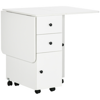HOMCOM - Table à manger pliante à abattants sur roulettes avec tiroirs et armoire de rangement pour 4-6 personnes - blanc-Son style moderne est idéal pour la chambre, le salon ou la salle à manger 