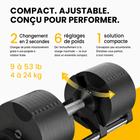 MotionGrey - Ensemble  de 2 haltères réglables V3 avec réglage rapide par rotation - 9 à 53 lb-La conception réglable remplace plusieurs paires d’haltères fixes dans un espace plus compact