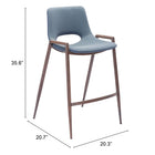 Zuo - Desi Tabouret de comptoir - Azure Gris/Noyer - Ensemble de 2-8