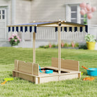Outsunny - Bac à sable carré couvert pour enfants avec couvercle et auvent réglable - 106 x 106 cm - Naturel-Offre un siège spacieux et stable pour les enfants, peut efficacement éloigner l'humidité 