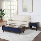 Manhattan Comfort - Ensemble de 2 tables Duane style milieu du siècle : table d’appoint et table basse - brun foncé et bleu marine-Table basse : comprend 1 tiroir à extension totale et 1 espace de rangement ouvert