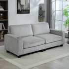 HOMCOM - Canapé 3 places avec coussin à ressorts et porte-gobelet pour chambre - gris clair-Le tissu en velours côtelé doux offre durabilité et confort 