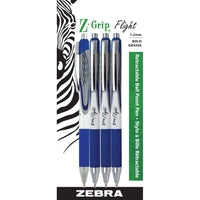 Zebra – Stylos à bille Z-Grip Flight rétractable – 1,2 mm – bleu – paq./4-L'encre ultra lisse et à faible viscosité glisse sur le papier sans trop d'effort