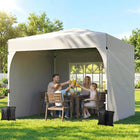 Outsunny - Tente auvent pliante 9.6 pi l x 9.6 pi L avec 3 parois latérales - Installation facile à 1 bouton - Gris clair-Huit trous empêchent la stagnation de l'eau de pluie pour un entretien réduit