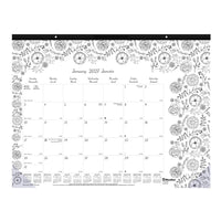 Blueline - 2027 Calendrier sous-main mensuel à colorier DoodlePlan - 22 po x 17 po - motif Botanica - bilingue-12 mois, de janvier à décembre