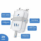 Uncaged Ergonomics - Chargeur de voyage ergonomique sans cage - 4 AC - 2 USB - 1 USB-C - Blanc-3 prises secteur font 1250W.