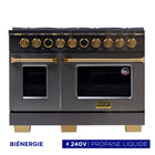 Kucht - 48 po Série KXD Cuisinière double énergie Propane - Gemstone-Cuisinez comme un pro avec deux fours séparés dotés de grandes fenêtres : le principal est en porcelaine bleue robuste avec une capacité de 4,2 pi³, et le four latéral offre 2,5 pi³