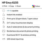 HP - Imprimante multifonction HP Envy 6155 - blanc-Inclut imprimante, cartouches de démarrage, cordon et documentation
