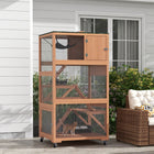 PawHut - Catio 34 po L maison pour chat d’extérieur sur roulettes - 33,9 po L x 31,5 po l x 65,9 po H - orange-Avec des roulettes pour un déplacement facile, dont deux avec freins 