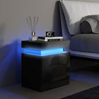 HOMCOM - Table de nuit avec lumières LED et 2 tiroirs - noir-Réglez votre lampe LED alimentée par USB via l’interrupteur intégré ou l’application Bluetooth pour plus de commodité 