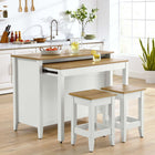 Modway - Garland 3 pièces Îlot de cuisine et ensemble de tabouret, Chêne Blanc-Table déroulante
