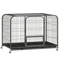 PawHut - Cage pour chien robuste, grande cage pour chien avec roulettes et plateau-Le cadre en acier carré robuste empêche votre chien de mâcher et de s’échapper pour une tranquillité d’esprit totale 
