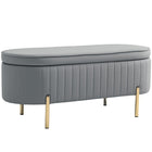 HOMCOM - Banc ottoman de chambre rembourré à canaux - gris-Le design ovale avec des coutures en canaux rehausse l'élégance de n'importe quelle pièce 