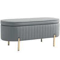 HOMCOM - Banc ottoman de chambre rembourré à canaux - gris-Le design ovale avec des coutures en canaux rehausse l'élégance de n'importe quelle pièce 