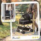 PawHut - Poussette pour animaux à 4 roues avec poignée réversible et frein, noir-Roues avant universelles en EVA pour des déplacements flexibles et roues arrière directionnelles en EVA avec freins pour un stationnement facile 
