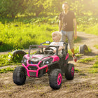 Qaba - Voiture pour enfants à batterie 24V 7AH avec 2 places - rose-2 sièges avec ceintures de sécurité garantissent des moments ludiques en toute sécurité pour les frères et sœurs 