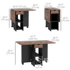 HOMCOM - Table à manger pliante à abattant avec tiroir et étagères de rangement pour 4-6 personnes - brun rustique-La longueur réglable permet de libérer de l'espace pour des activités comme les devoirs, les loisirs créatifs ou les jeux 