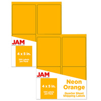JAM Paper - Étiquettes postales, 4 x 5 po, orange fluo, 2 paquets de 120 (354329159G)-Étiquettes orange fluo