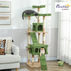 PawHut - Arbre à chat multi-niveaux 68 po H, avec poteaux à griffer, condo pour chat - vert-Base solide en particules enveloppée de peluche chaude et douce 