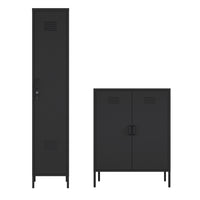 Manhattan Comfort - Ensemble de 2 armoires modernes d’appoint et de rangement Naomi - Noir-Ensemble de 2 armoires d’appoint modernes en métal parfait pour le rangement et l’organisation