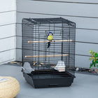 PawHut - Cage à oiseaux 23 po H avec toit de jeu ouvert et perchoir avec bol d’alimentation - noir-Grande porte avant pour un accès facile servant également de perchoir d'atterrissage 