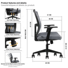 Kopplen - Chaise De Bureau Ergonomique Avec Support Lombaire - Gris-Capacité de poids maximale : 341lbs (154.67kgs)
