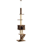 PawHut - arbre à chat du sol au plafond 89 po-100 po hauteur réglable - brun-Hauteur réglable de 88,6 po à 100,4 po (225-255 cm) pour s’adapter à différentes hauteurs de plafond 