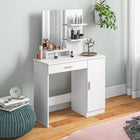 HOMCOM - Coiffeuse avec miroir - 35,4 po L x 15 po l x 54,3 po H - blanc-Comprend une armoire avec porte, un tiroir pratique, trois étagères de rangement ouvertes et un compartiment ouvert 