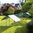 PawHut - grand enclos poulailler galvanisé avec accès piéton - 39,4 pi x 9,8 pi x 6,4 pi-La couverture incluse offre de l’ombre pendant les journées ensoleillées 