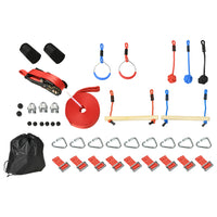 Outsunny - Ensemble de slackline ninja 33 pi, 30 pièces, corde de 10 m avec obstacles, cadre d’escalade pour enfants de 3 à 6 ans-Ensemble de 30 pièces, comprenant des barreaux, des anneaux de gymnastique, des cordes, et plus encore 