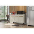Manhattan Comfort - Buffet Bradley 53,54 po style Mid-Century Modern - Blanc Cassé-Belles poignées de porte rustiques marron