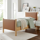Modway - Maven Taille jumelle Cuir végétalien rembourré Lit de plateforme, Tan Oak-Cuir végane