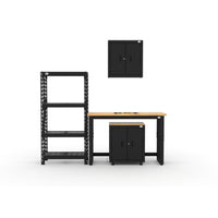 Cat - Ensemble d’armoires de garage (PAA) incluant 1 armoire murale, 1 armoire de base, un établi de 48 po et une tablette-Ensemble d’armoires et établi 4 pièces : Armoire de base robuste de 28 po, armoire murale, étagère industrielle et établi de 48 po offrant un rangement pratique et une surface de travail dans un format compact.