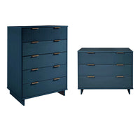 Manhattan Comfort - Granville commode et chiffonnier modernes - bleu minuit - ensemble de 2-Commode de chambre à coucher au style moderne-contemporain avec une touche de glamour comprenant une commode haute et une commode standard