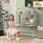 Qaba - Ensemble de table et chaise d’étude pour enfants à hauteur réglable avec plateau inclinable, tiroir et étagères - gris-Plateau inclinable (0-45°) aide à maintenir une posture saine pour la lecture ou le dessin 