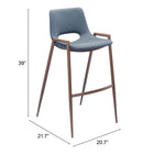 Zuo - Desi Tabouret de bar - Gris azur/Noyer - Ensemble de 2-6
