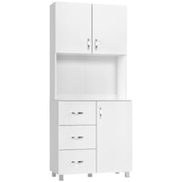 HOMCOM - Armoire de cuisine autoportante avec deux portes - blanc-Deux armoires à portes, chacune comprend une étagère intérieure réglable pour ranger différents types d’objets 
