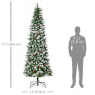 HOMCOM - Arbre de Noël artificiel floqué pré-éclairé 7 - 5' avec pommes de pin-La base est amovible et pliable pour un rangement facile 