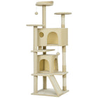 PawHut - Arbre à chat 63 po H, avec deux niches pour chat - blanc crème-Le centre de jeux d'activité garde les chats divertis et actifs 