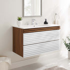 Modway - Render Support mural de 36" Vanette de salle de bain - Blanc Noyer Blanc-Coiffeuse à grains de noyer