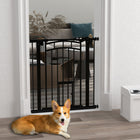 PawHut - Barrière pour Chien à Montage par Pression Fermeture Automatique pour L 29"-31,5" - Noir-Petite porte permettant aux chats de passer, améliorant la mobilité des animaux