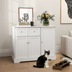 PawHut - Enclos pour bac à litière pour chat avec tiroir, rangement, kit anti-basculement - blanc-Offre un espace privé, minimise les odeurs 