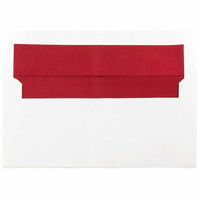 JAM Paper Enveloppes d'invitation doublées d'aluminium - Blanc avec feuille rouge - 3,8 x 8,1 po - paquet de 50-Couleur : blanc avec doublure en aluminium rouge, La feuille donne à l’enveloppe une brillance naturelle